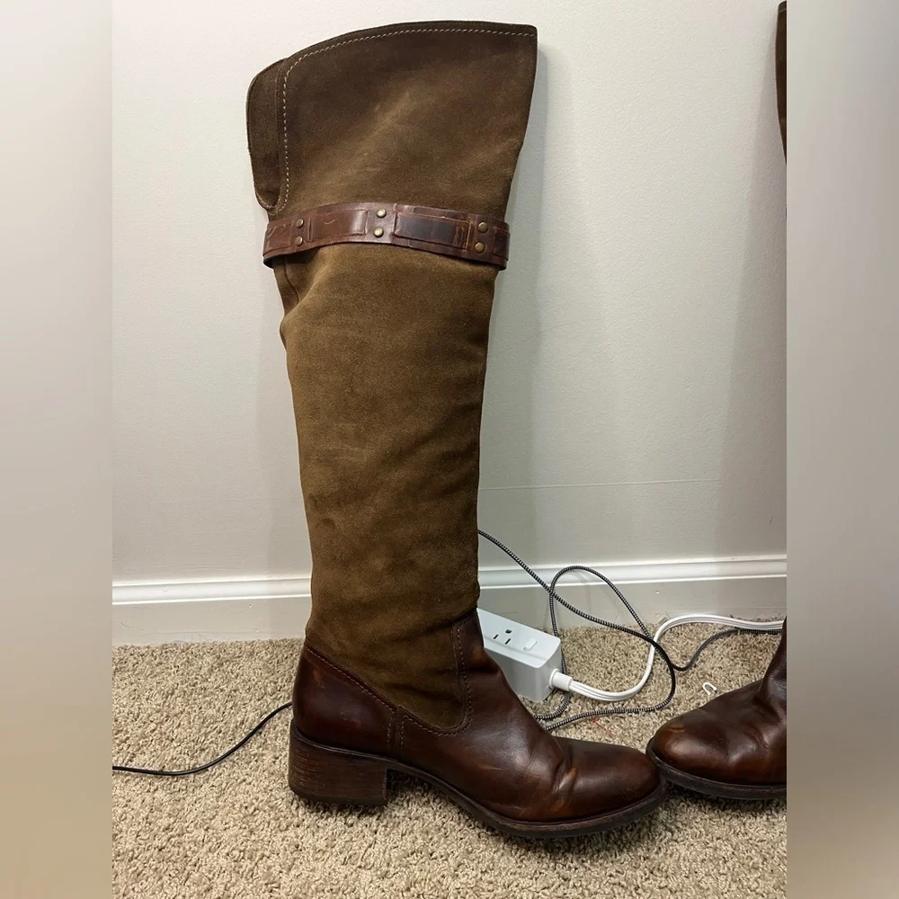 Jessica Simpson Clancey Suede & Leather OTK boots sz 9.5 Olive green & brown
